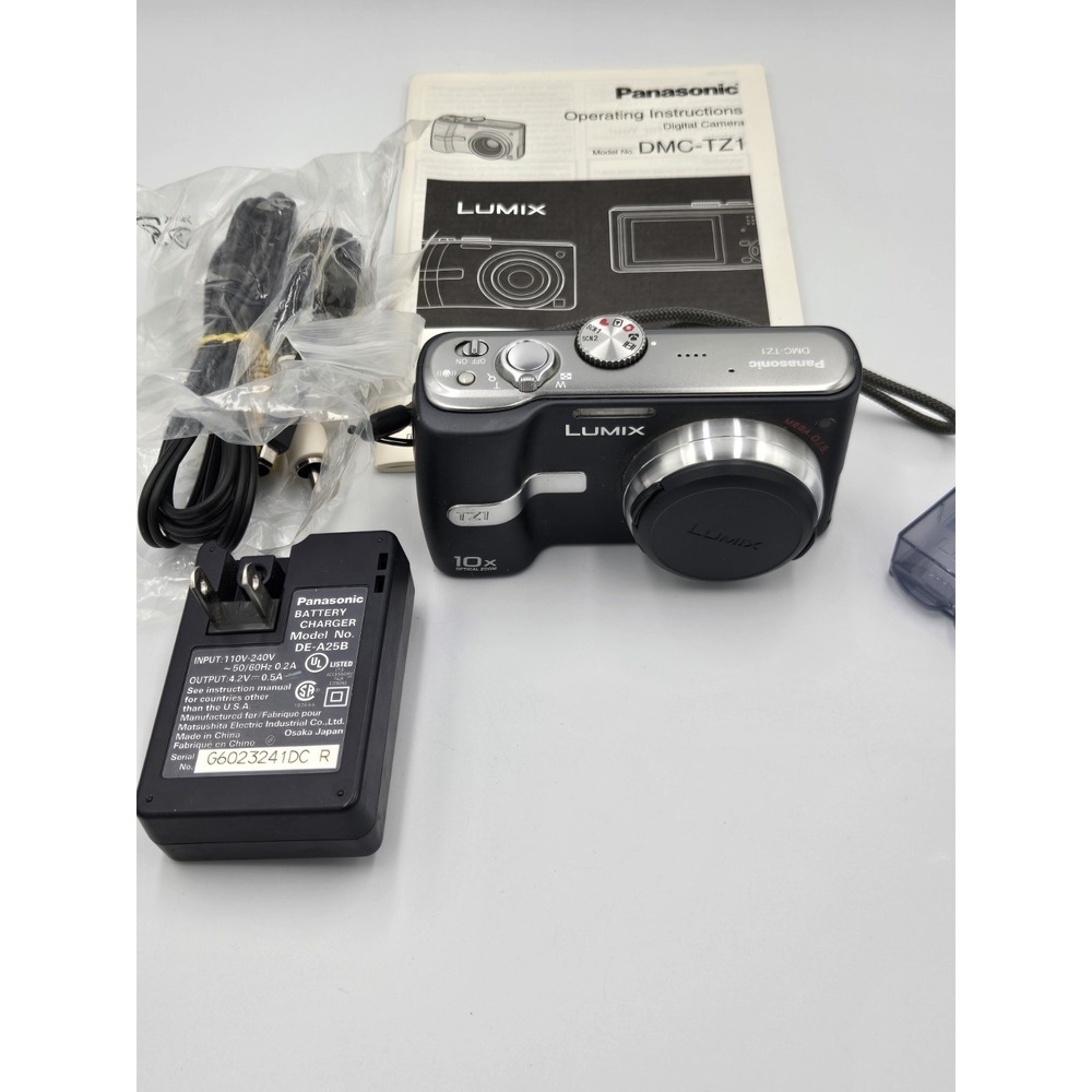Camera Panasonic Digital Lumix DMC-TZ1 5.0MP Black Tested-Many Extras Works